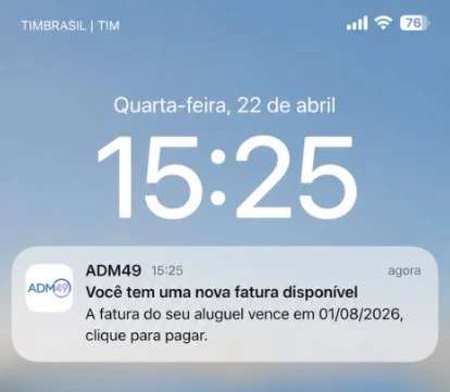 Notificação push do app ADM 49 no celular