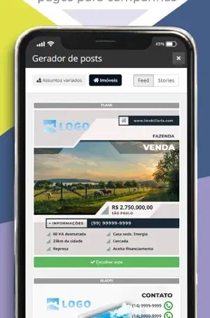 Tela do app CRM 49: Marketing imobiliário em outro nível